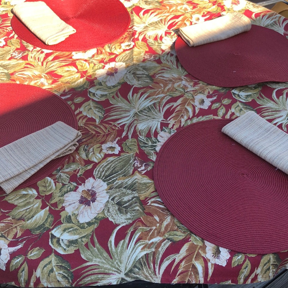 Table cloth, 4 placemats, (rust color) 4 napkins.